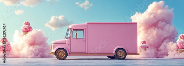 Fototapeta A cute and quirky visualization of a ice cream truck AI generated illustration