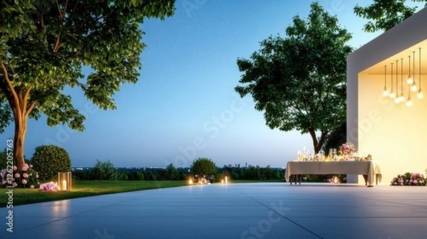Obraz Elegant Outdoor Dinner Setting Under Evening Sky