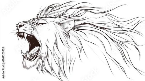 Fototapeta Majestic Lion Roaring with Flowing Mane in Black and White Art