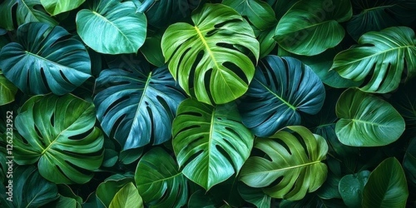 Fototapeta Lush Greenery Design with Monstera and Philodendron Leaves
