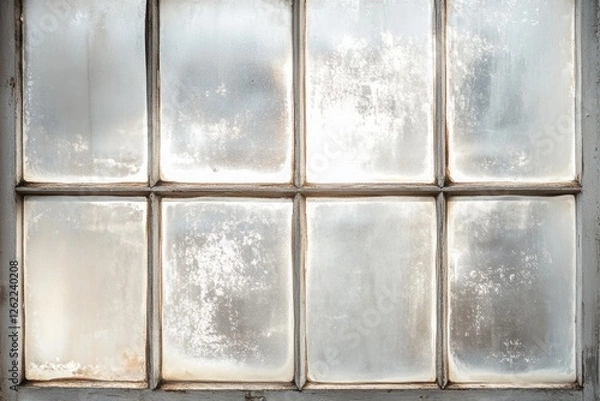 Fototapeta Eight paneled window with frosted glass and wooden frame