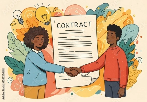 Obraz Business Handshake in Front of Contract Document