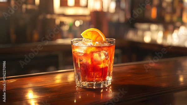 Fototapeta Aperol spritz cocktail in an elegant glass, sitting on the bar
