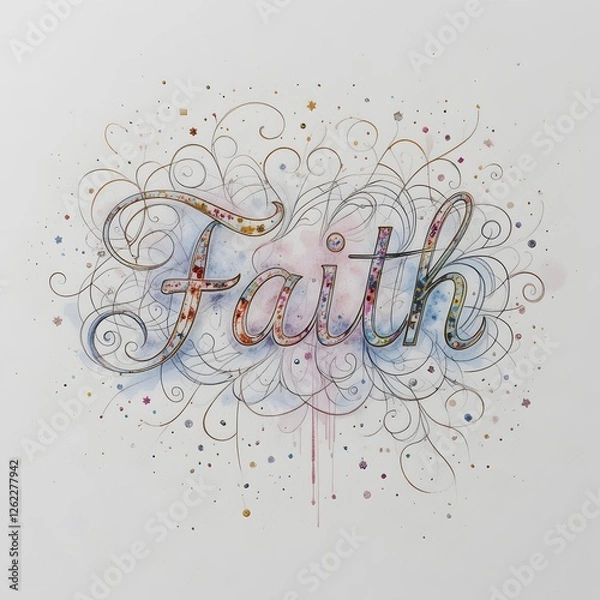 Obraz A delicate watercolor painting of the word 'Faith' in elegant calligraphy, white background