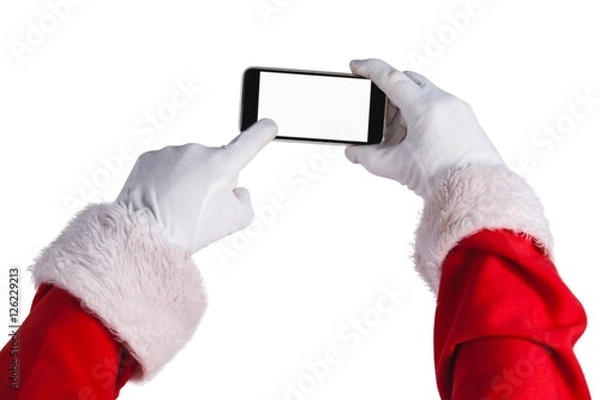 Obraz Santa claus using mobile phone
