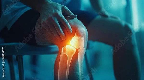 Fototapeta X-ray of a patient with a torn meniscus of the knee joint in a man and diagnosis