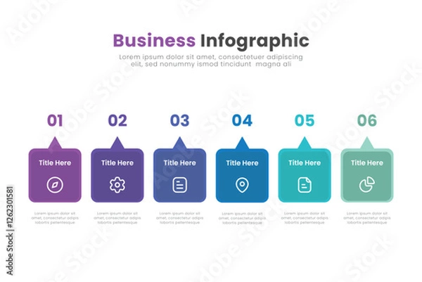 Fototapeta Business infographic template design. Timeline concept with 6 steps. Can be used for presentations, workflow layout, diagram, banner, web design, Vector illustration.