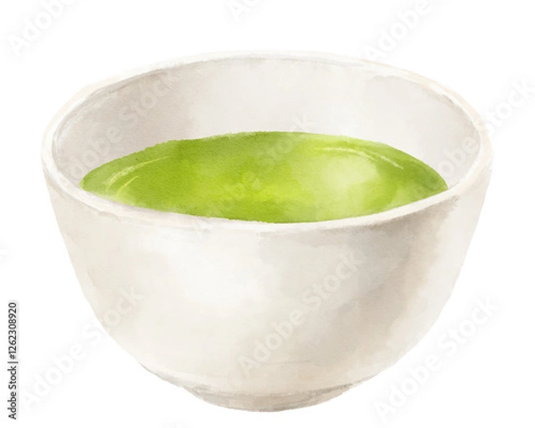 Obraz 白い湯呑の緑茶の水彩イラスト