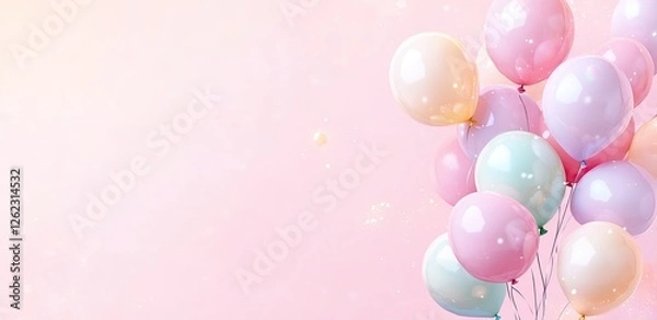 Obraz Pastel Balloons Floating Pink Background