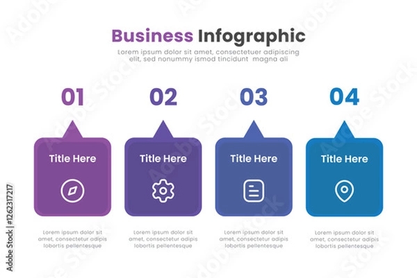 Fototapeta Business infographic template design. Timeline concept with 4 steps. Can be used for presentations, workflow layout, diagram, banner, web design, Vector illustration.