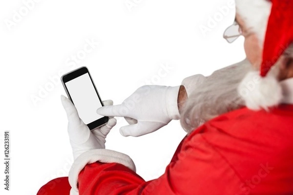 Obraz Santa claus using mobile phone