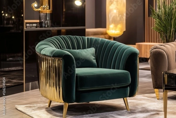 Fototapeta Emerald Green Velvet Gold Accented Chair