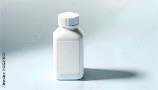 Fototapeta Medical A white plastic bottle with a white screw cap, placed against a light-colored background