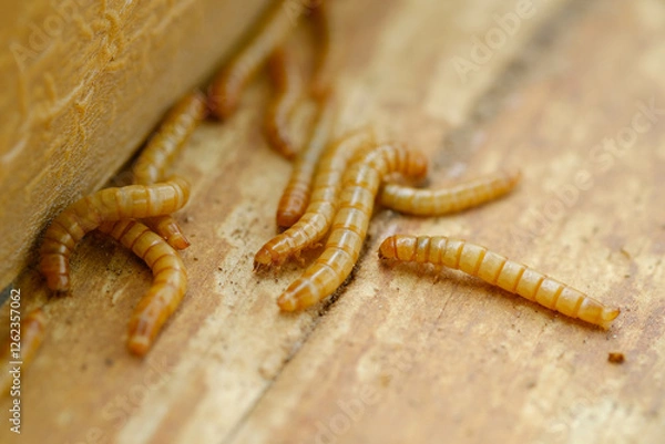 Fototapeta Hongkong caterpillars are the larvae of the black beetle Tenebrio molitor, commonly used for animal food.