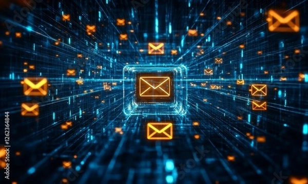 Obraz Mobile Email Security, A futuristic depiction of a mobile device surrounded by a force field of protective shields, representing secure email communication on mobile, Generative AI