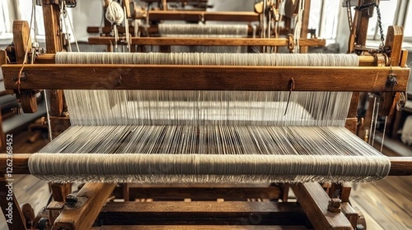 Fototapeta Antique loom weaving in a historic workshop