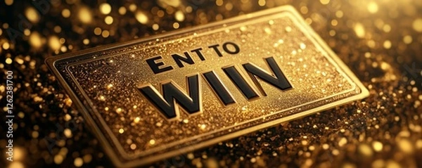 Fototapeta Golden raffle ticket with the phrase enter to WIN! suggesting participation in a lottery, contest, sweepstake, or a chance to win a prize, Generative AI