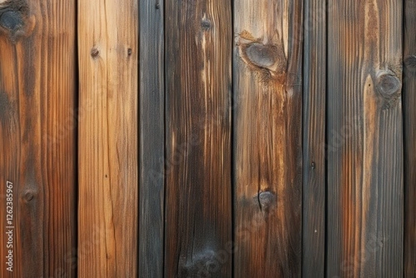 Fototapeta A DIY enthusiast painting a rustic wooden fence in a deep brown stain, capturing the contrast between old and new wood grain