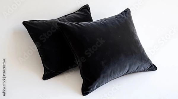Fototapeta Soft black velvet pillows placed on a white surface create a sleek and modern decor element in any living space