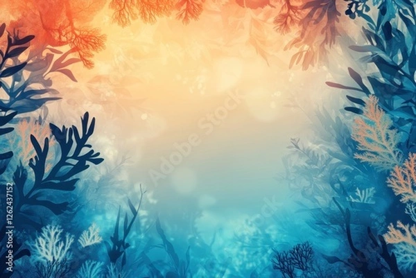 Fototapeta Underwater Seascape Abstract Ocean Background with Coral and Seaweed Silhouette