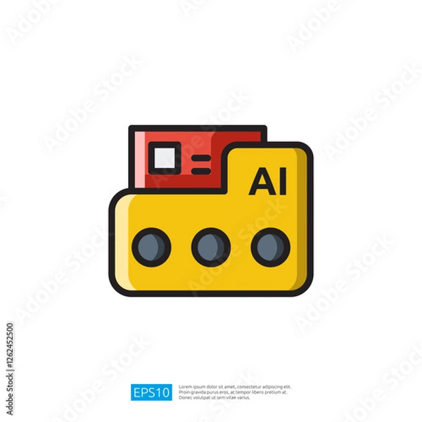 Obraz a stylized folder icon labeled AI with a red card peeking out, symbolizing artificial intelligence and data storage. Artificial Intelligence Icon
