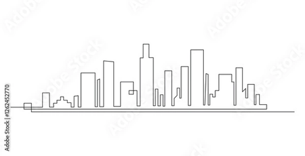 Fototapeta Abstract modern House City Skyline continuous one-line art drawing Vector illustration