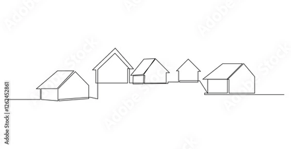 Obraz Village Houses continuous one-line art drawing Vector illustration