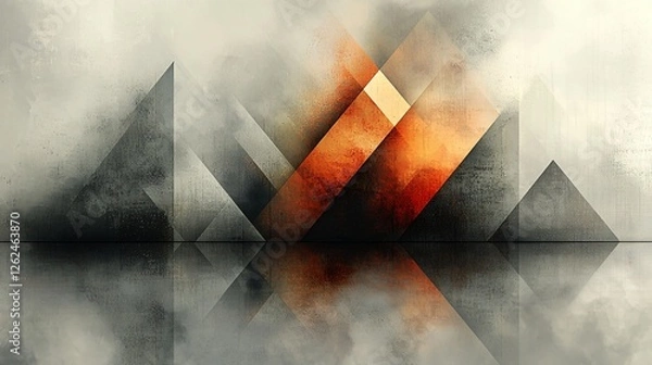 Obraz Abstract Geometric Art: Grey, Orange, Reflection