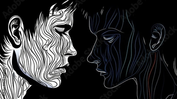 Fototapeta Expression of inner turmoil through line art depicting depression, anxiety, and loneliness