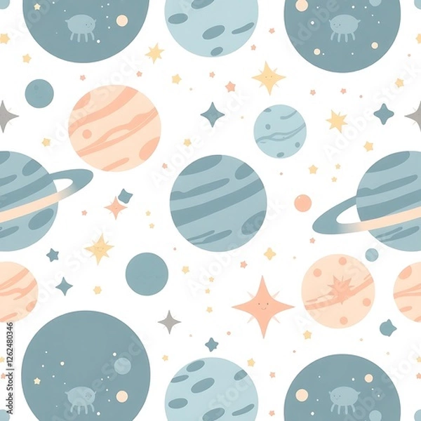 Obraz Celestial Patterns: A whimsical and enchanting illustration showcases a vibrant array of planets, stars, and celestial elements, creating a sense of wonder. 