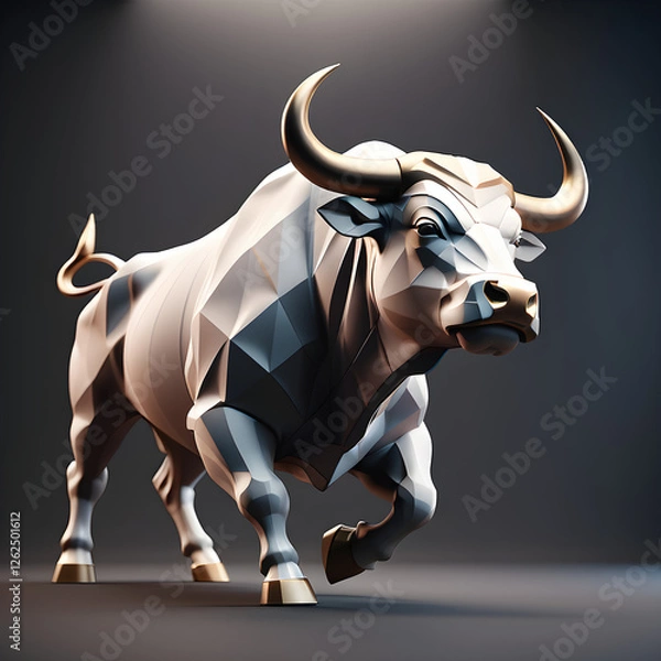 Fototapeta Bullish Market Trends. Stock Market Insights with Low Poly Bull Graphic. Generative AI.