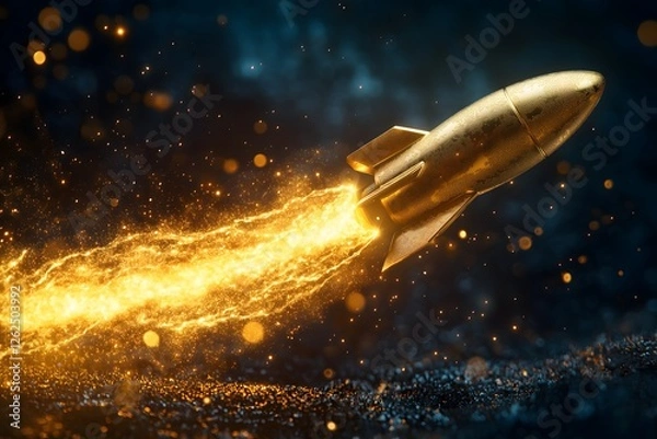 Obraz Rocket launching through space with fiery trail high-tech environment dynamic perspective futuristic concept