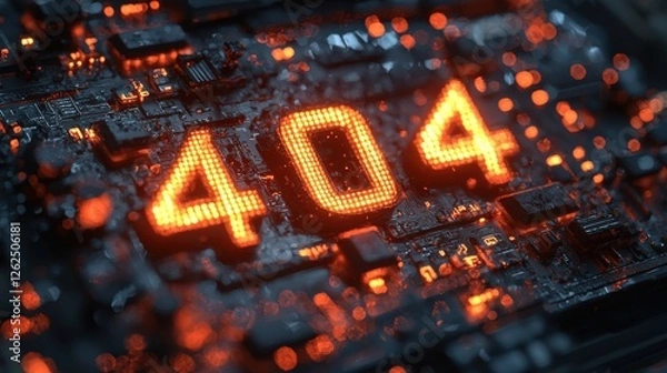Fototapeta 404 Error Code on Circuit Board with Glowing LED Lights