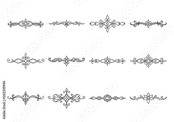 Obraz Tet of text delimiters and scroll elements, Graphic underline elements, Vintage divider, vector illustration border