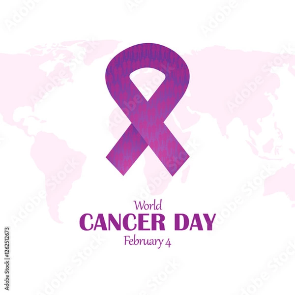 Fototapeta World Cancer Day concept. Flat design world map, people and ribbon. Poster Design for World Cancer Day February 4, vector illustration.