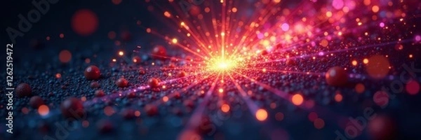 Fototapeta Dark backdrop, vibrant sparkling burst explodes outwards , stars, burst, flash