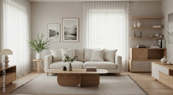Fototapeta Serene Japandi Living Room
