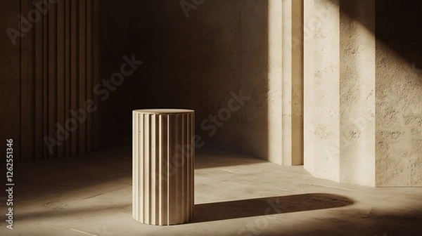 Fototapeta Fluted Column Stands in Minimalist Room Setting