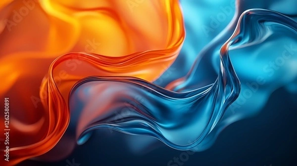 Obraz A mesmerizing blend of orange and blue fabric, flowing gracefully