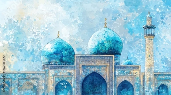 Fototapeta Watercolor Painting Depicting Ornate Domes and Archway of a Cathedral, Exhibiting Intricate Architecture and Graceful Lines