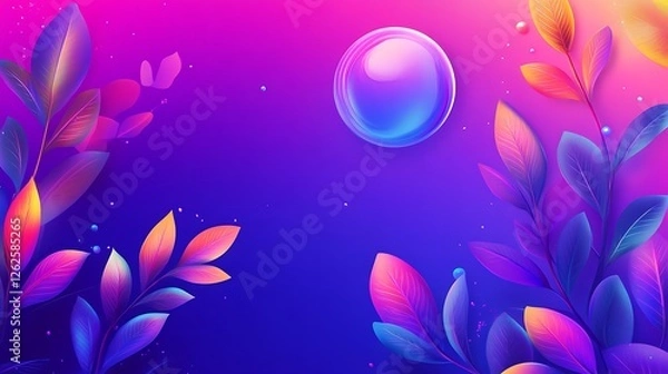 Fototapeta Vibrant Neon Leaves and Glowing Orb Abstract Design