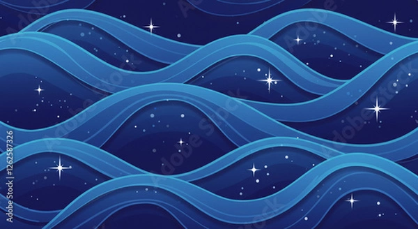 Obraz A starry night sky shimmers above calm, blue waves