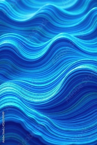 Fototapeta Funny blue striped wave pattern, abstract art background , digital, lines, illustration