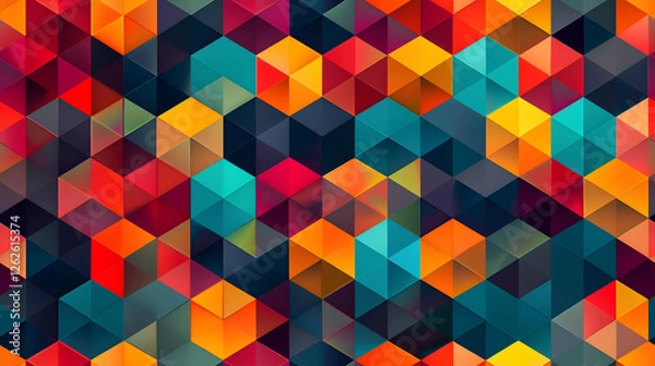 Obraz A vibrant geometric pattern with colorful 3D cubes and triangles.