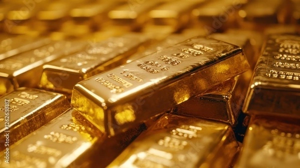 Obraz Gold bars pile, wealth, finance, close-up, background blur, investment