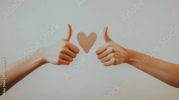 Fototapeta A close-up of two hands giving a thumbs-up gesture signaling positive feedback and approval. AI generative