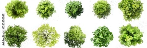 Fototapeta A contemporary tree top view, set against a white background, ideal for landscape and architectural drawings, perfect for garden and environmental elements.