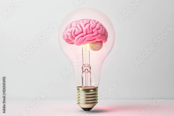 Fototapeta A light bulb containing a radiant brain, centered on a transparent stage