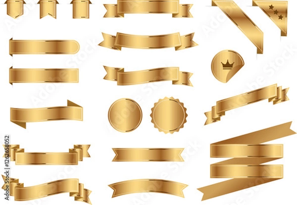 Fototapeta Vector illustration set of elegant gold ribbon banners and labels. Shiny metalic badges for premium products, luxury advertising, awards, and promotions. Blank space for custom text or logo.
