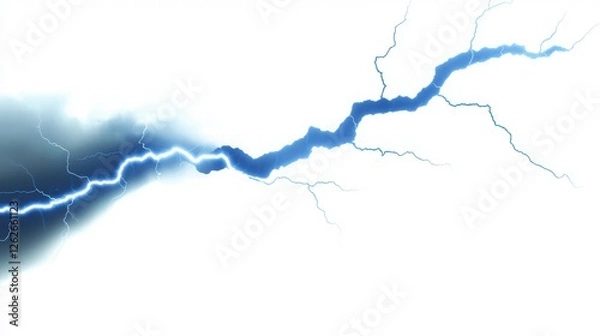 Obraz Powerful Lightning Bolt Isolated on White Background with Electric Energy and Intense Brightness